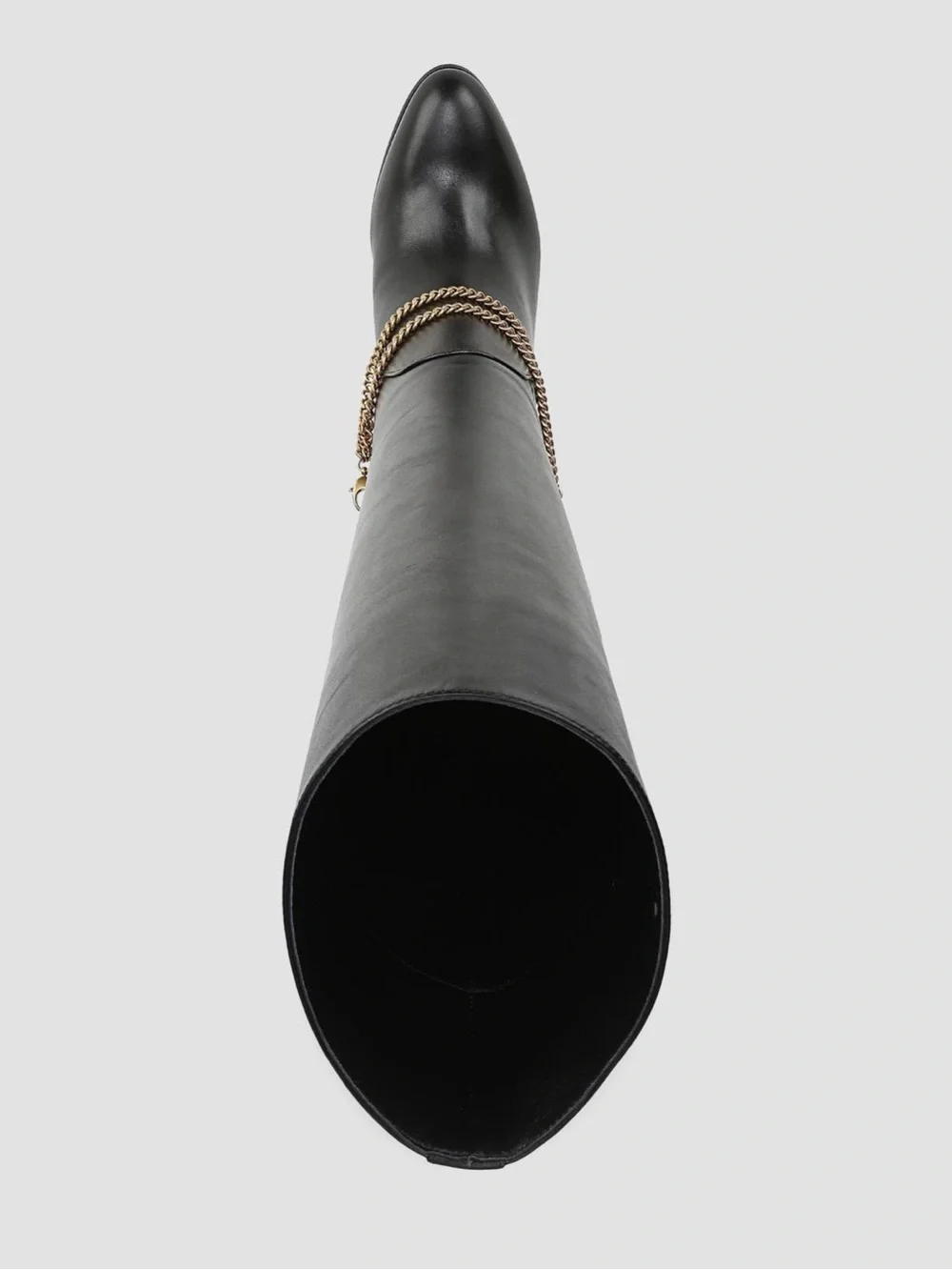 Veronica Beard Black Over-the-Knee Leather Boots with Gold Chain